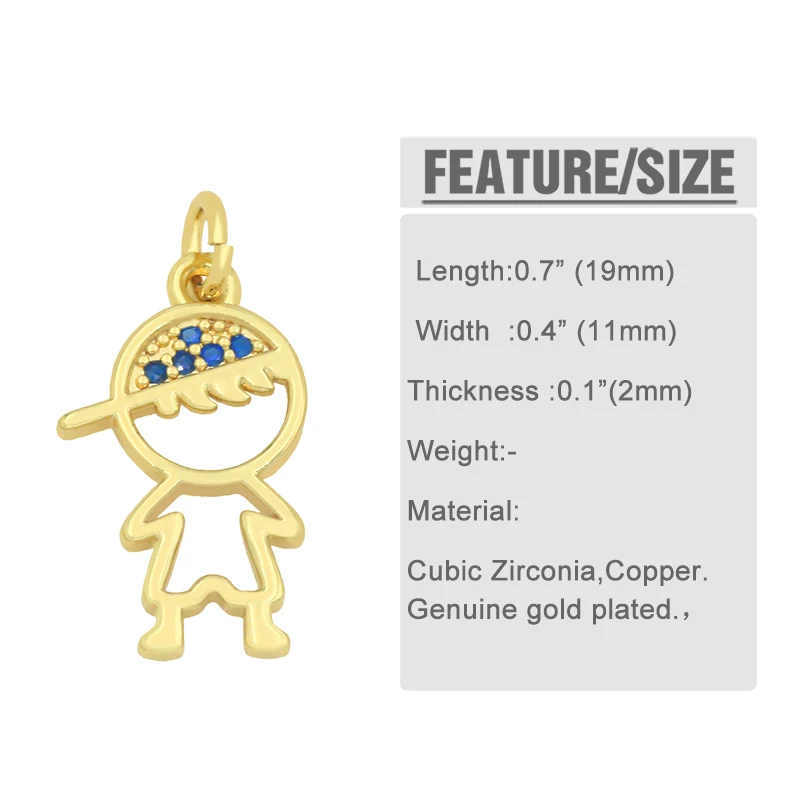 Metal color: BROWN - OCESRIO Gold Plated CZ Small Boy and Girl Charms for Necklaces Copper DIY Handmade Pendants for Earrings Wholesale chma091