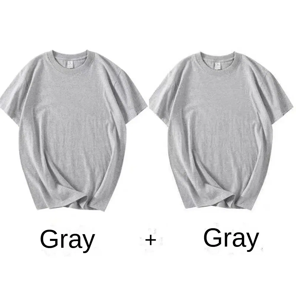 Color: GRAY, Size: XXXL, Sale by Pack: Pack of 2 - 2PCS 100% Cotton Solid T Shirts Men's and Women's Short Sleeve White Tees Casual Breathable Loose Round Neck T-shirt Couple Tops