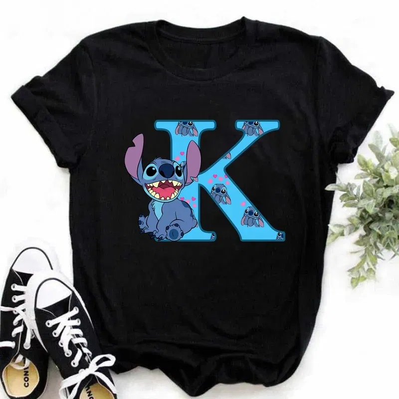 Color: Orange, Size: L - Disney Lilo&Stitch A-Z Alphabet Summer Women's Printed T-Shirt Women's Casual Tops T-Shirt Fashion Cartoon Plus Size T-Shirt
