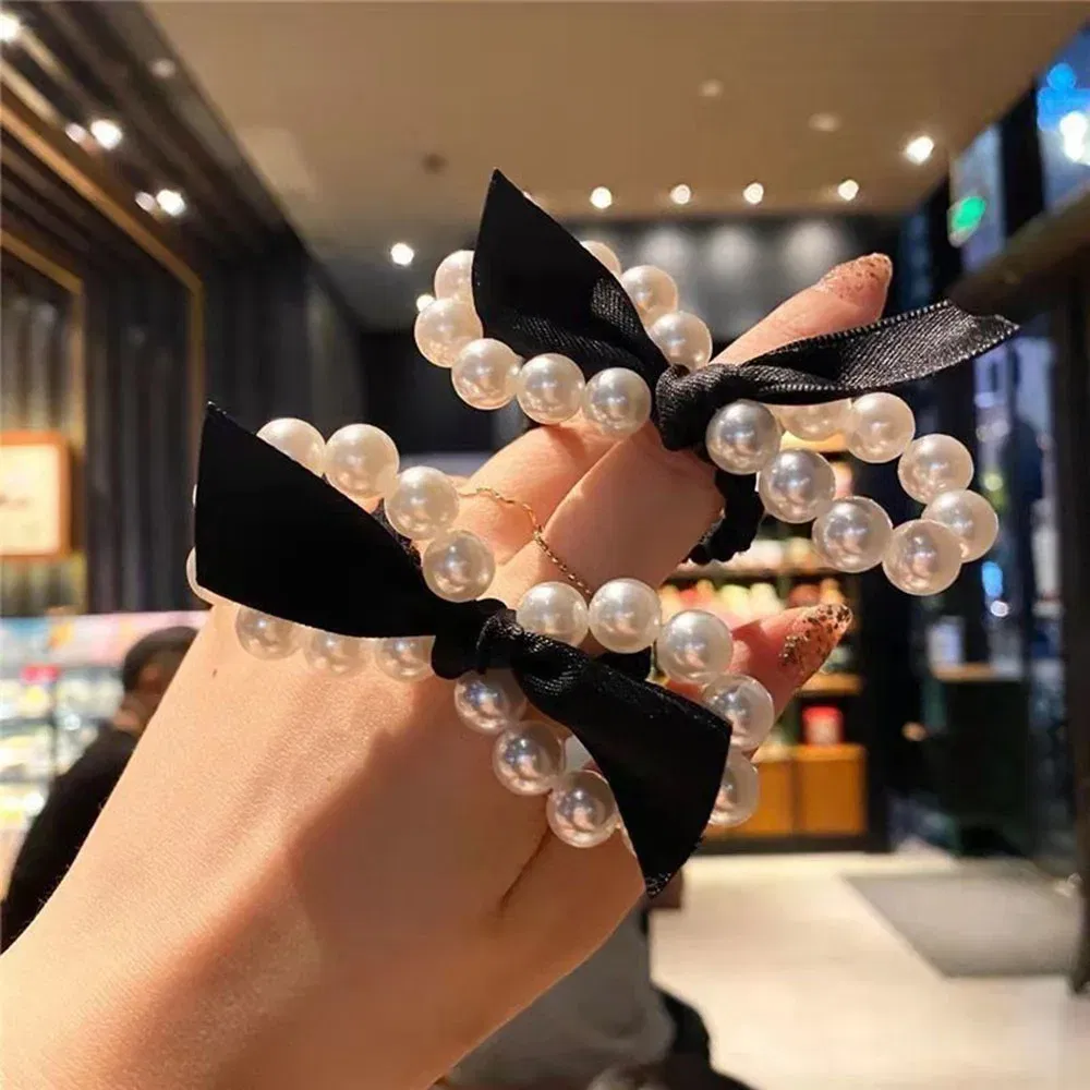 Color: LIGHT GRAY - 2022 Fashion Woman Big Pearl Hair Ties Korean Style Hairband Scrunchies Girls Ponytail Holders Rubber Band Hair Accessories