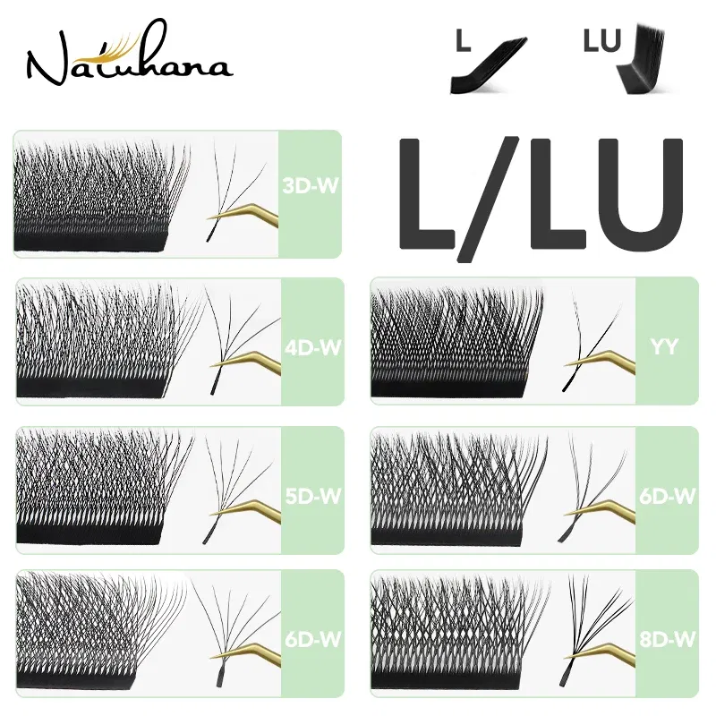 Color: Brushed Slate, Curl: L, Thickness: 0.07mm, Length: MIX - NATUHANA W Lashes Extension L LU(M) Curl Individual Mink YY Lashes 3D W-shaped Volume Fan Eyelash Extension