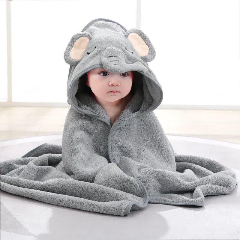 Color: black - Newborn Baby Bath Towel Cartoon Baby Swaddle Kids Bathrobe Fleece Blanket Warm Sleeping Swaddle Wrap for New Born Boys Girls