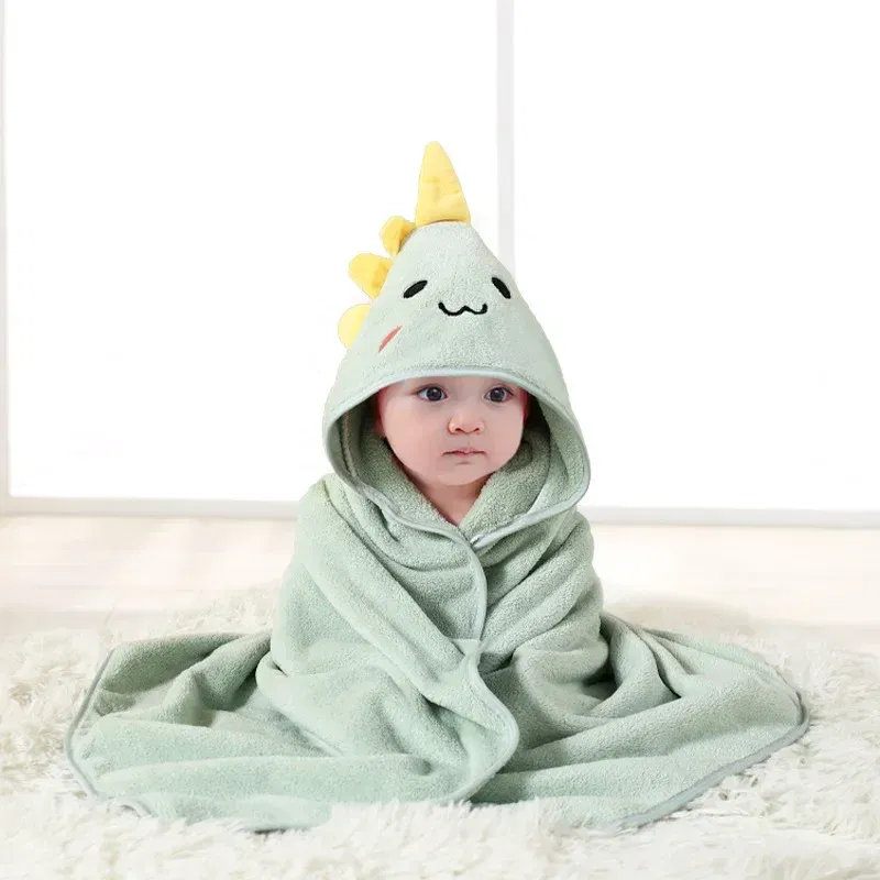 Color: black - Newborn Baby Bath Towel Cartoon Baby Swaddle Kids Bathrobe Fleece Blanket Warm Sleeping Swaddle Wrap for New Born Boys Girls