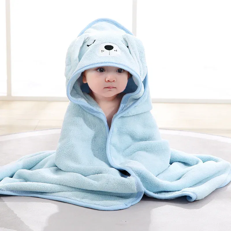 Color: black - Newborn Baby Bath Towel Cartoon Baby Swaddle Kids Bathrobe Fleece Blanket Warm Sleeping Swaddle Wrap for New Born Boys Girls