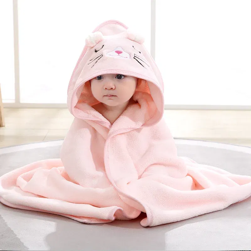 Color: black - Newborn Baby Bath Towel Cartoon Baby Swaddle Kids Bathrobe Fleece Blanket Warm Sleeping Swaddle Wrap for New Born Boys Girls