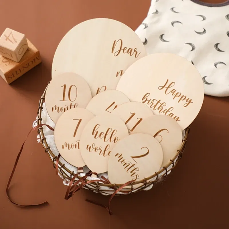 Color: army green, Ships From: CHINA - Baby Balloon Milestone Number Monthly Memorial Month Card Newborn Baby Wooden Engraved Age Photography Accessories Birthing Gift