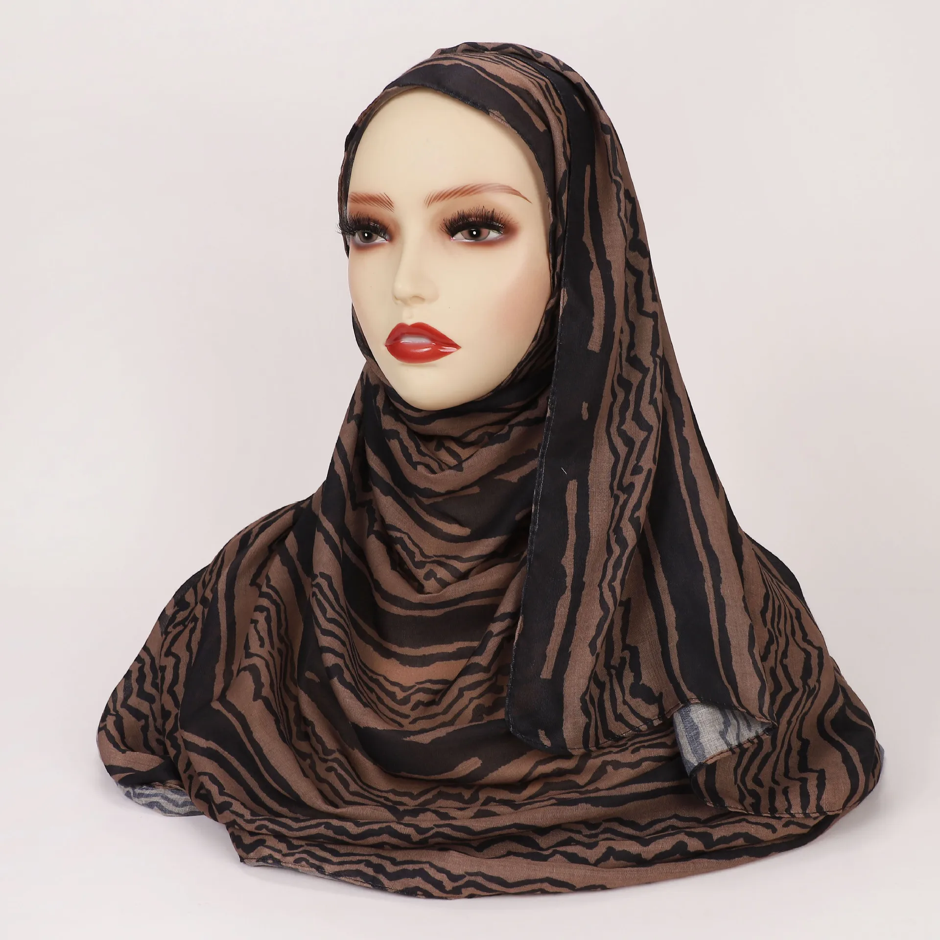 Color: LIGHT GINGER - 1Pcs Ramadan Hijab Leopard Print Women Bohemian Watercolor Soft Muslim Hijabs Floral Breathable Shawl Wrap Scarf Headscarf Warm
