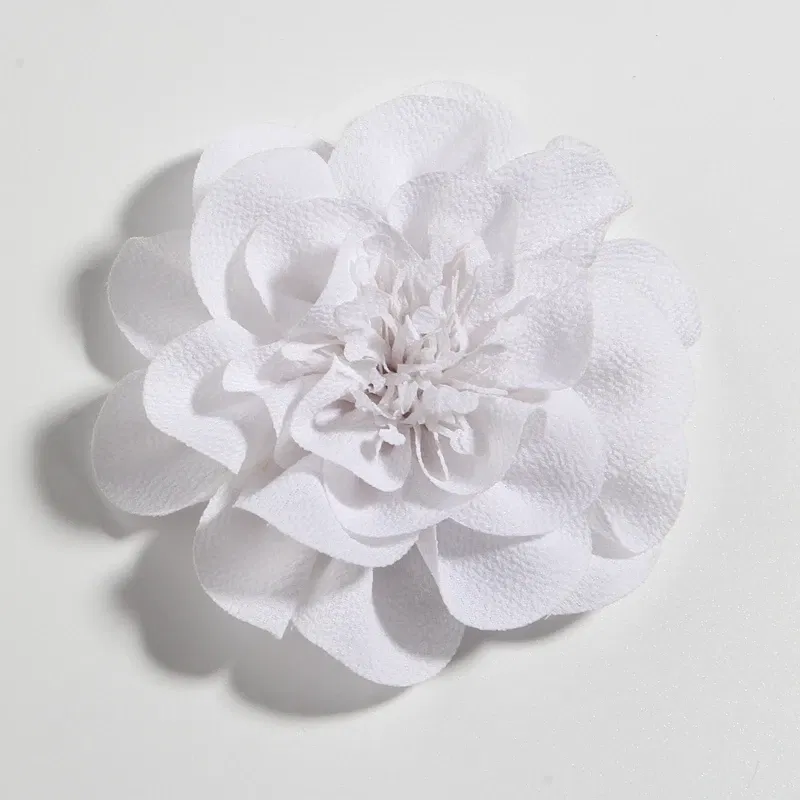 Color: Silver - 1PC 10CM 3.8" Big Chiffon Flowers Hair Clips Hairpins Handmade Artificial Rolled Rose Fabric Flower For Girls Head Accessories