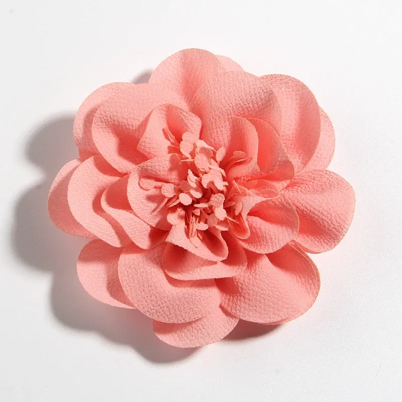 Color: Silver - 1PC 10CM 3.8" Big Chiffon Flowers Hair Clips Hairpins Handmade Artificial Rolled Rose Fabric Flower For Girls Head Accessories
