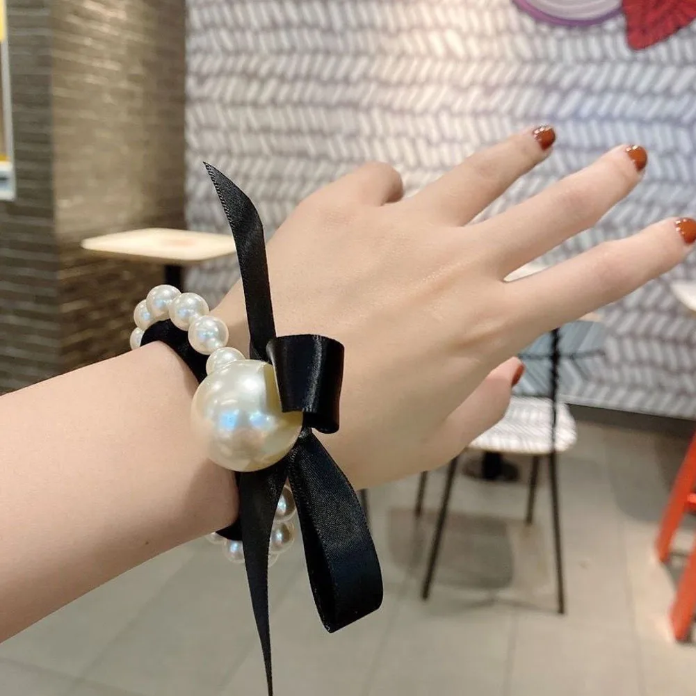 Color: Desert Camouflage - 2022 Fashion Woman Big Pearl Hair Ties Korean Style Hairband Scrunchies Girls Ponytail Holders Rubber Band Hair Accessories