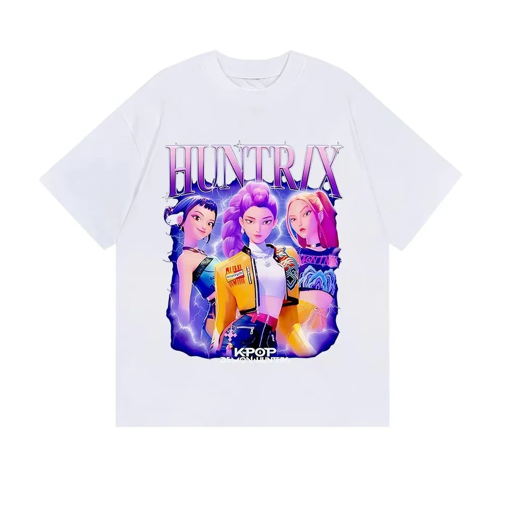 Color: Brown, Kid Size: 4T - Summer Huntrix Kpop Demon Hunters Graphics Cool Printed Girls Boys T Shirts High Quality Fashion Causal Tee Cotton Children Tops