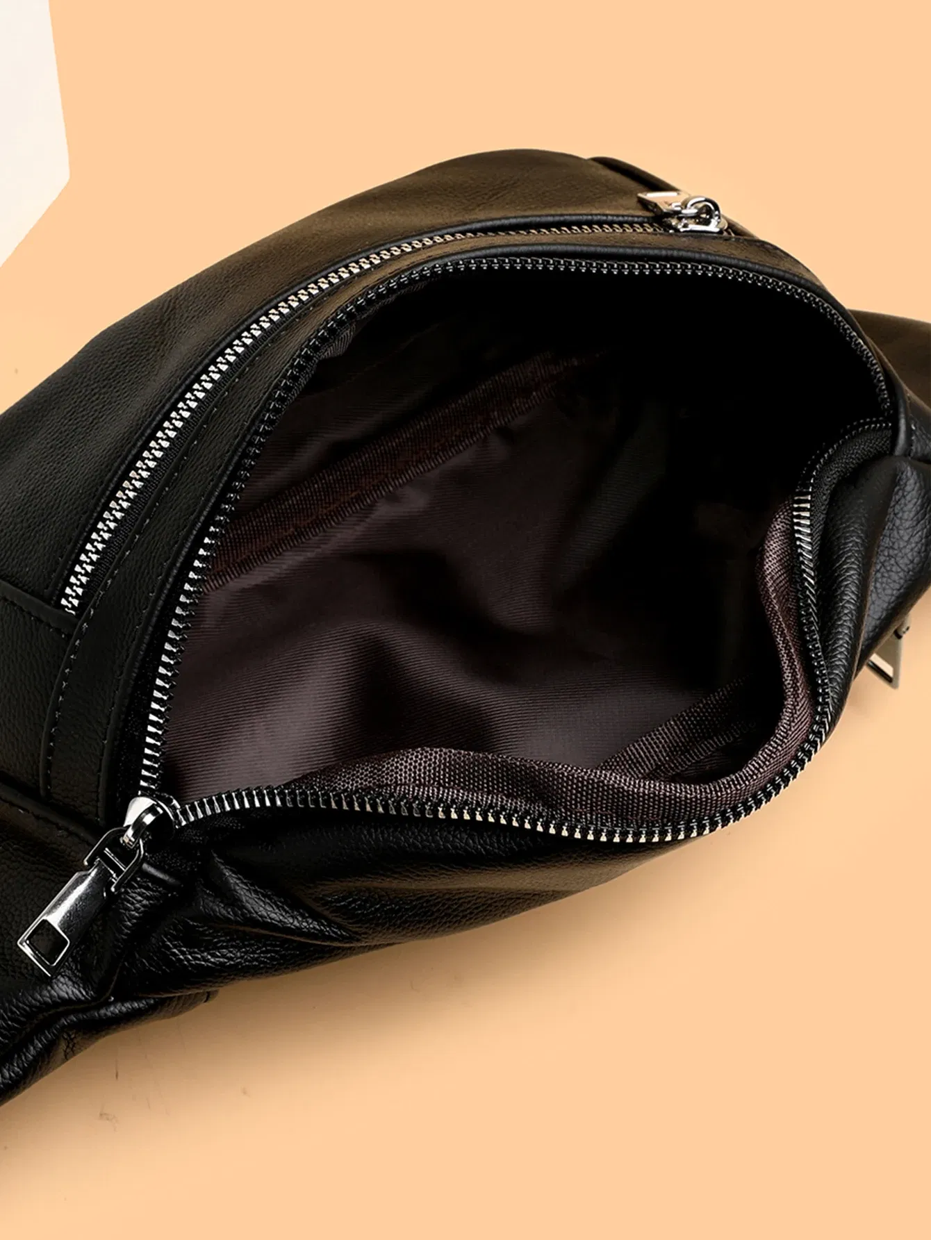 Color: black - VC Simple Black Men's Genuine Leather Fanny Pack Lightweight Sports Waist Bag for Men Belt Pouch Phone Chest Bags Male Small Bag
