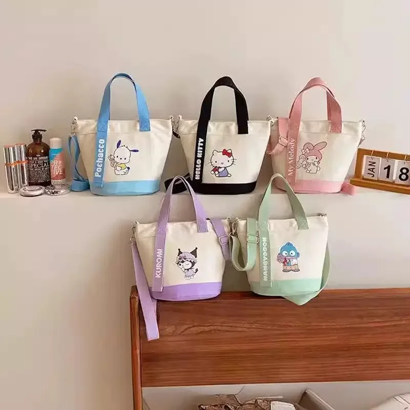Color: black - Sanrio Hello Kitty Kuromi Canvas Shoulder Bag Kawaii Anime Print Lightweight Crossbody Purse for Girl