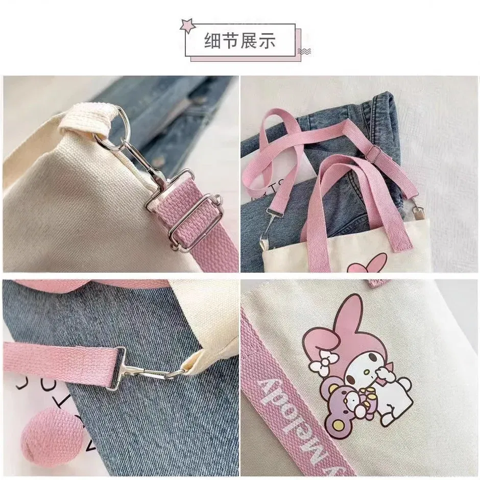 Color: black - Sanrio Hello Kitty Kuromi Canvas Shoulder Bag Kawaii Anime Print Lightweight Crossbody Purse for Girl