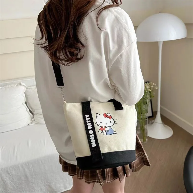 Color: black - Sanrio Hello Kitty Kuromi Canvas Shoulder Bag Kawaii Anime Print Lightweight Crossbody Purse for Girl