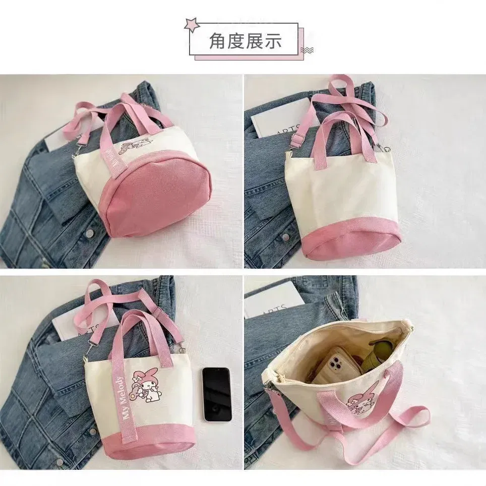 Color: black - Sanrio Hello Kitty Kuromi Canvas Shoulder Bag Kawaii Anime Print Lightweight Crossbody Purse for Girl