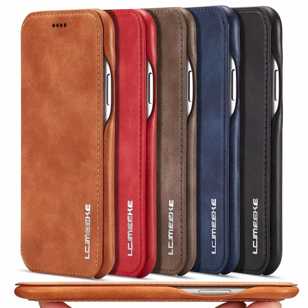 Color: Red, Material: PU - Luxury Ultra Thin Leather Case Flip Cover for Samsung S24 S23 S22 S21 S20 FE Ultra Plus A53 A52s S10 A50 S9 Note 20 10