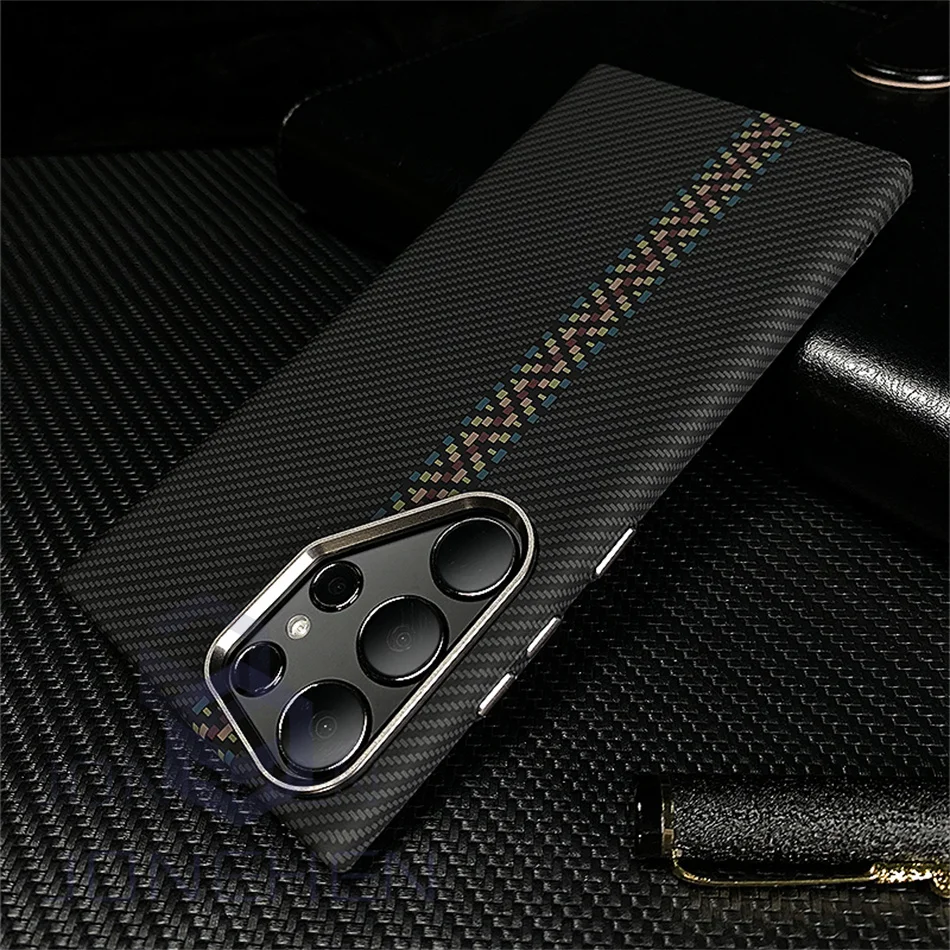 Color: Lemon yellow, Material: Genuine leather - Carbon Fibre 3D Relief For MagSafe Case For Samsung Galaxy S24 Ultra S23 Plus Wireless Charge Hard PC Shockproof Magnetic Cover