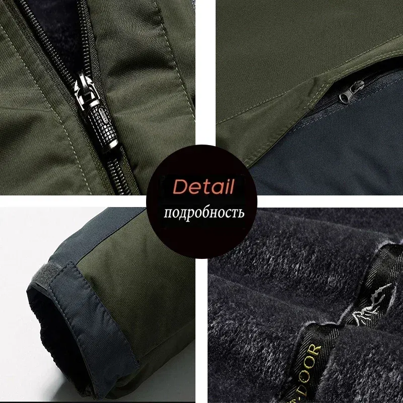 Color: Beige, Size: XXL - Winter Jacket Men Thick Fleece Waterproof Outwear unload Jackets Men's Windbreaker Army Parka Raincoat Coats Plus Size 8XL 9XL