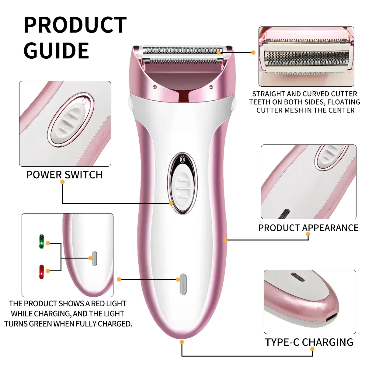 Color: Pink - Woman Electric Razor,Home Full Body Usb Electric Hair Removal Instrument,Suitable For Underarms,face,arms,Bikini Trimmer,Legs