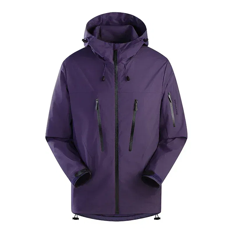 Color: PURPLE, Size: M - Spring Autumn Men's Windbreaker Fashion Outdoor Mountaineering Travel Windproof Waterproof Hooded Jacket Slim Fit Versatile Coat