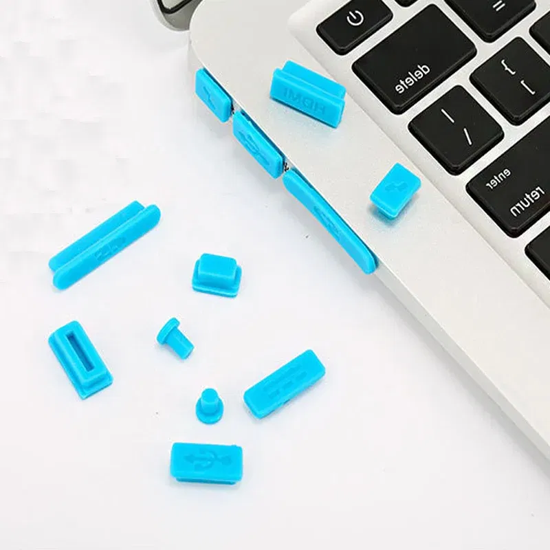 Color: PURPLE - 12pcs/set Silicone Data Port Anti Dustproof Plug For Apple Macbook 11Air 13Air 13 Pro dust plug Stopper Cover Set For Laptop