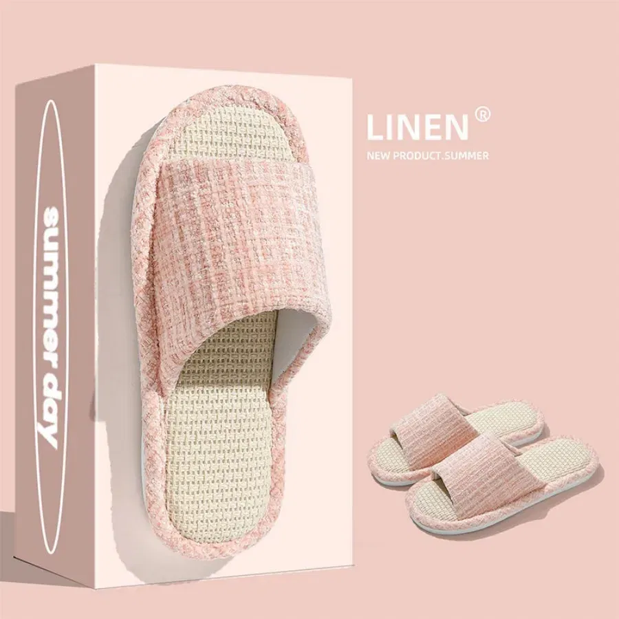 Color: Straw, Shoe Size: 36-37 - 2024 New Women's Fashion Home Linen Couple Slippers Breathable Home Shoes Moisture Absorbing Anti slip Cotton Linen Slippers