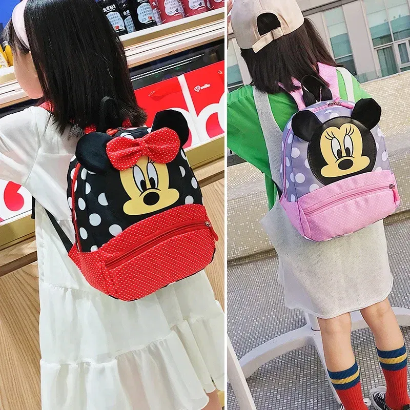 Color: Pink - Disney Cartoon Backpack For Baby Boys Girls Minnie Mickey Mouse Children Lovely Schoolbag Kindergarten Schoolbag Kids Gift