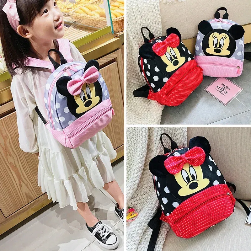 Color: Pink - Disney Cartoon Backpack For Baby Boys Girls Minnie Mickey Mouse Children Lovely Schoolbag Kindergarten Schoolbag Kids Gift