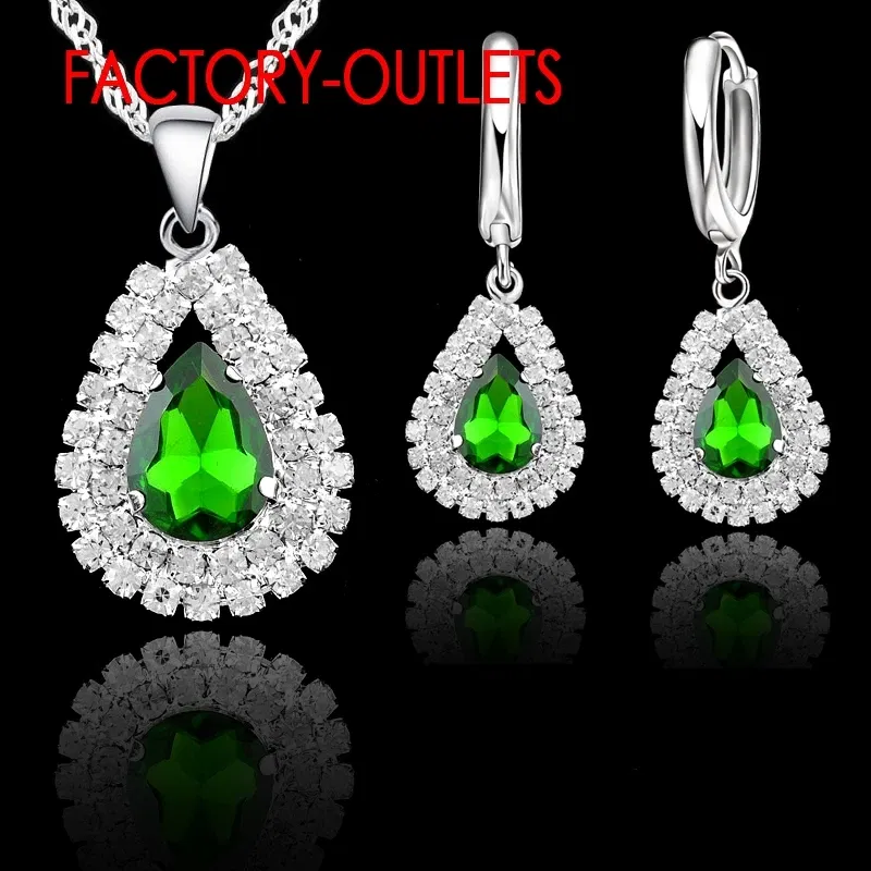 Metal color: Pure Gold Color - Hot Sale 925 Silver Needle Bridal Jewelry Sets Austrian Crystal Water Drop Necklaces Hoop Earrings Women Party Engagement