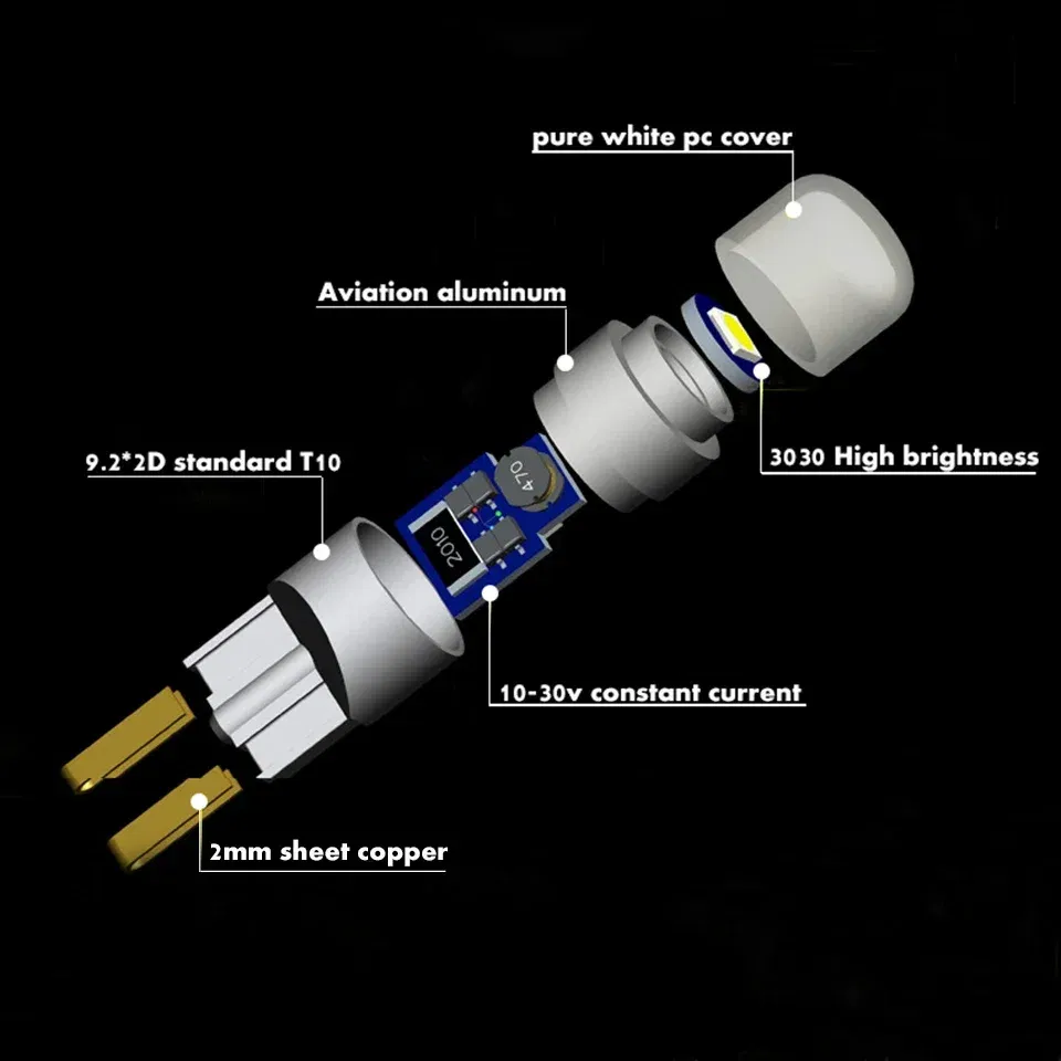 Emitting Color: WHITE - 1PCS 3030 SMD 350LM T10 W5W LED Car Clearance Lights Reading Lamp Auto Vehicle Dome Door Bulb Accessories Pure White 6000K
