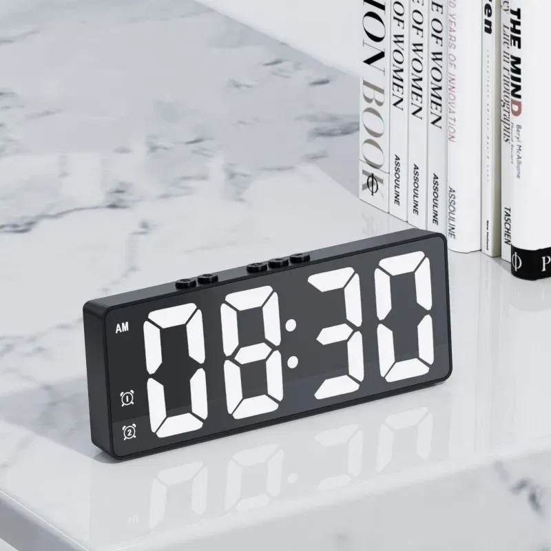 Color: green - LED Alarm Clock Electronic Student Digital Clock Voice Control Dual Snooze 12/24H Dual Alarms Temperature Mute Table Clock