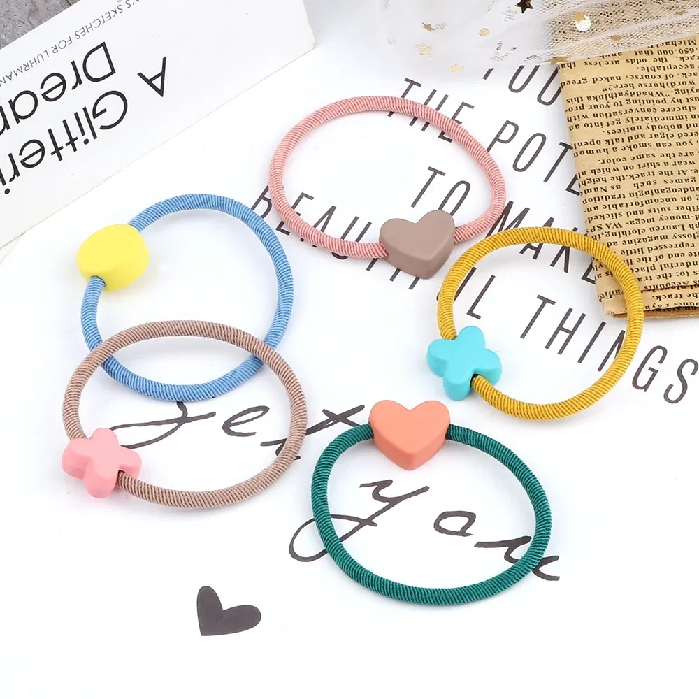 Color: Dark Grey, Ships From: CHINA - Cute Girls Hair Bands Ties Round Heart Rubber Band Fashion Scrunchie Elastic Korean Hair Accessories Ponytail Holder Headband