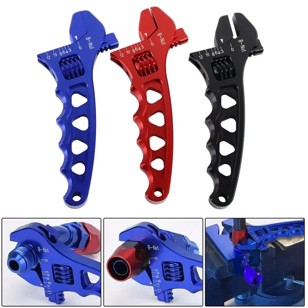Color: Red - Aluminum Adjustable Spanner Wrench Tool for Fuel Hose End Fitting 3AN to 12AN