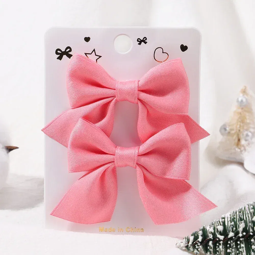 Color: WHITE - 2Pcs/Set Solid Color Kids Bows Hair Clips for Baby Girls Handmade Plaid Bowknot Hairpin Barrettes Photograph Hair Accessories