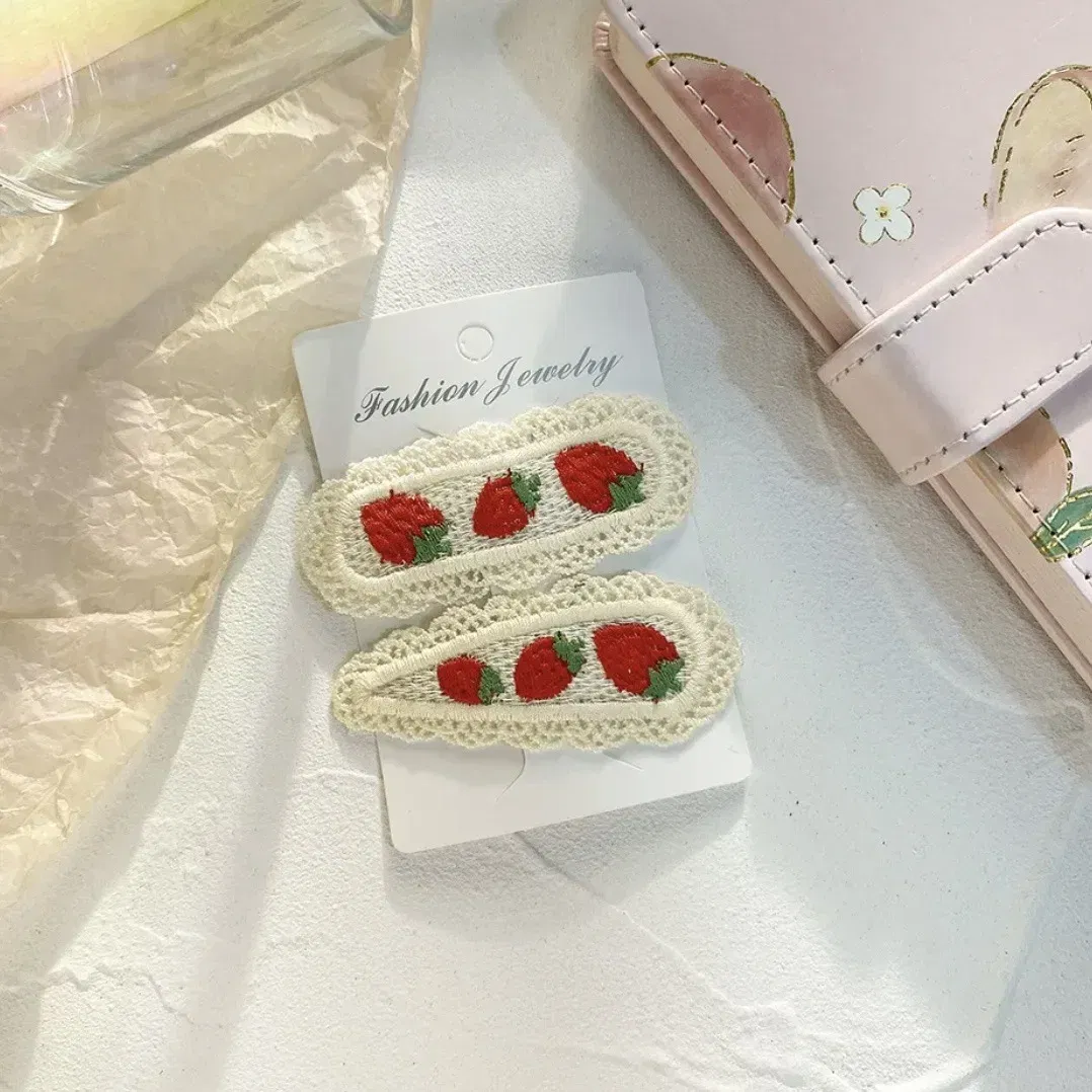 Color: GRAY - 2Pcs Sweet Girl Embroidery Hairpin Lace Side Clip Cute Kids Hair Ornament Pastoral Style Fruit Pattern Headwear