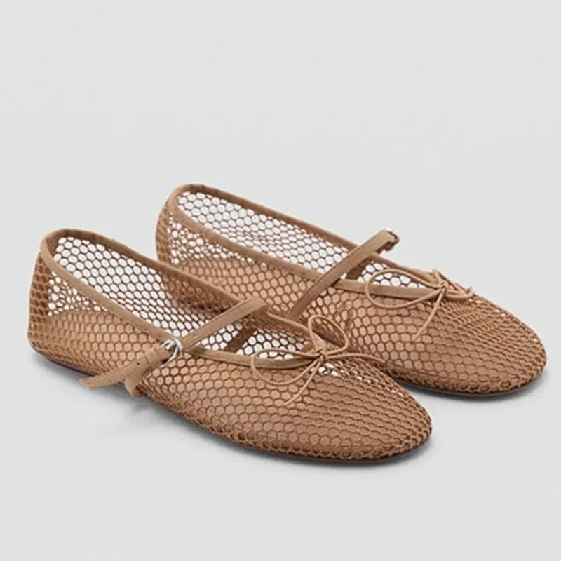 Color: Khaki, Shoe Size: 38, Ships From: CHINA - Mesh Summer Ballet Flats Shoes Women Buckle Strap Breathable 2025 New Flats Shoes Ladies Black Mary Janes Footwear Loafers