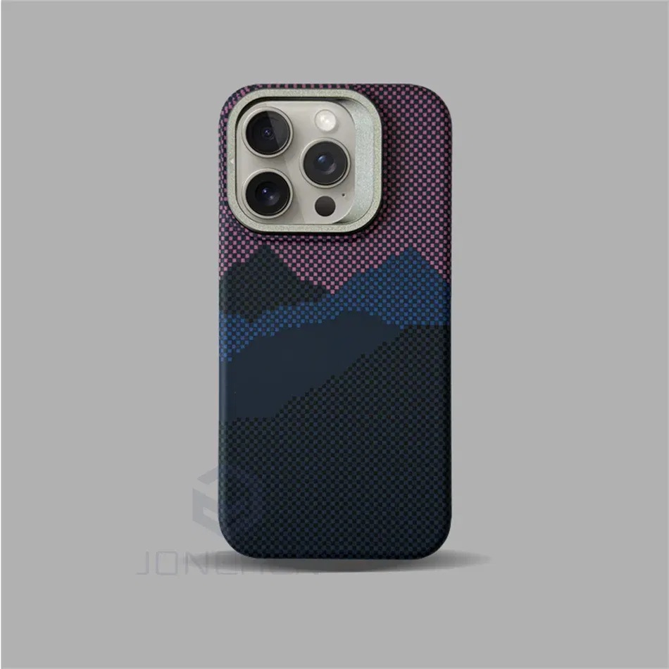 Color: Brown, Material: POLYESTER - Luxury Magnetic Stand Metal Lens Relief Carbon Fibre Pattern For Magsafe Case For iPhone 15 14 13 Pro Max Shockproof Back Cover