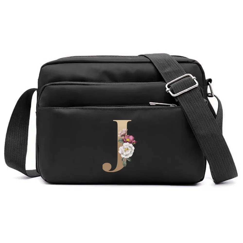 Color: army green - New Fashion Multi-layer Travel Leisure Simple Storage Bag Black Gold Letter Series Printing Pattern One Shoulder Crossbody Bag
