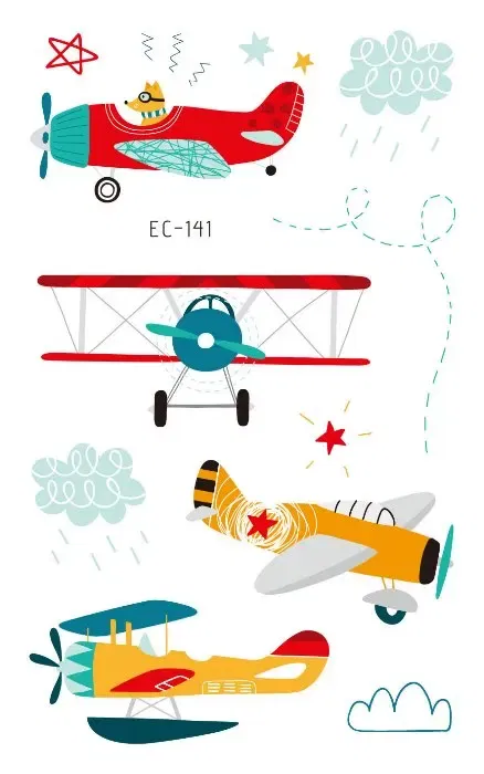 Color: Mixed Color - 1Sheets Vehicle Temporary Tattoo Small Cars Helicopter Train Steamship Hot Air Balloon Kid Waterproof Fake Tattoo Sticker
