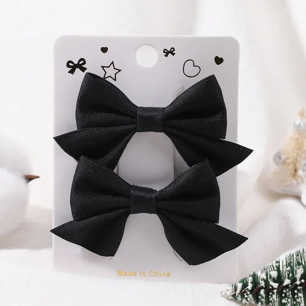 Color: SKY BLUE - 2Pcs/Set Solid Color Kids Bows Hair Clips for Baby Girls Handmade Plaid Bowknot Hairpin Barrettes Photograph Hair Accessories