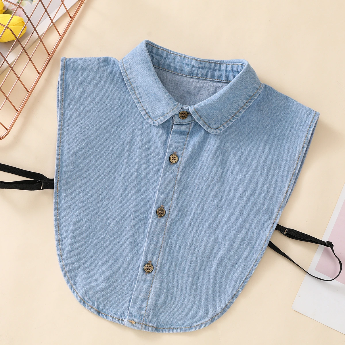 Color: LIGHT BLUE - Women's Blue Washed Denim Pointed Collar Fake Collar, Professional Casual Versatile Decoration Half Shirt Style Collar