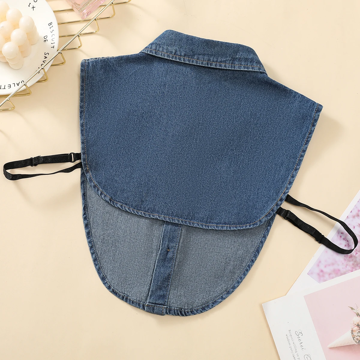 Color: LIGHT BLUE - Women's Blue Washed Denim Pointed Collar Fake Collar, Professional Casual Versatile Decoration Half Shirt Style Collar