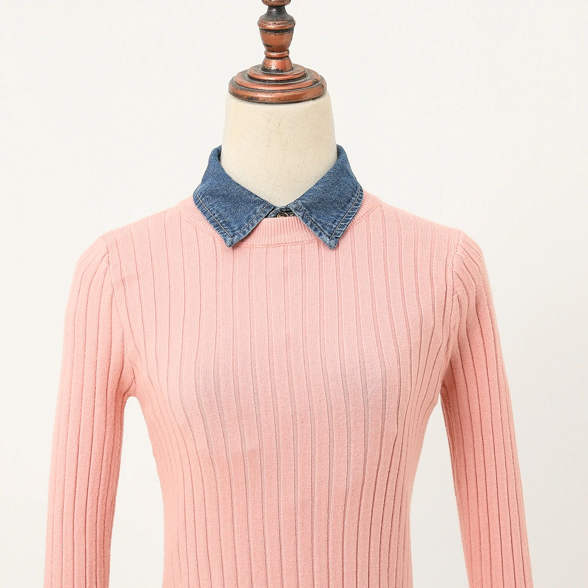 Color: LIGHT BLUE - Women's Blue Washed Denim Pointed Collar Fake Collar, Professional Casual Versatile Decoration Half Shirt Style Collar