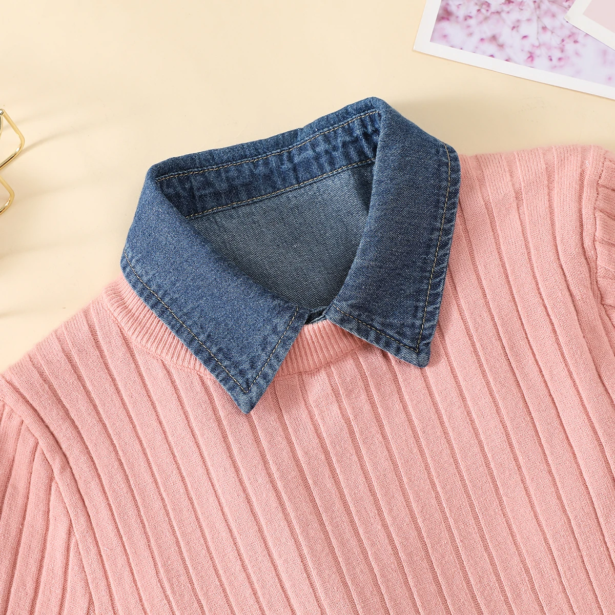 Color: LIGHT BLUE - Women's Blue Washed Denim Pointed Collar Fake Collar, Professional Casual Versatile Decoration Half Shirt Style Collar