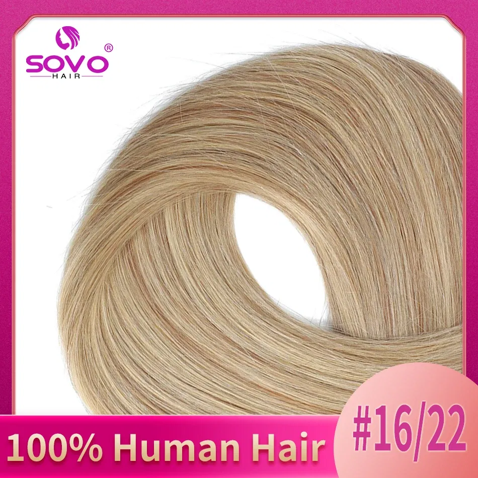 Color: P16/24, Length: 18 inches - SOVO Clip In Hair Extensions Human Hair 3 Pieces Bone Straight Clip Ins Hair Extension 60-90G Real Natural European Hair 12-26"