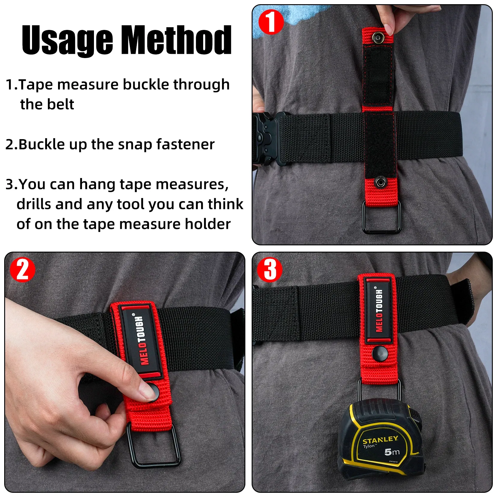 Color: Red - Measuring Tape Holder Tape Measure Holder Drill Impact Tool Holster for Tape Measure, Drills, Clipped Tool