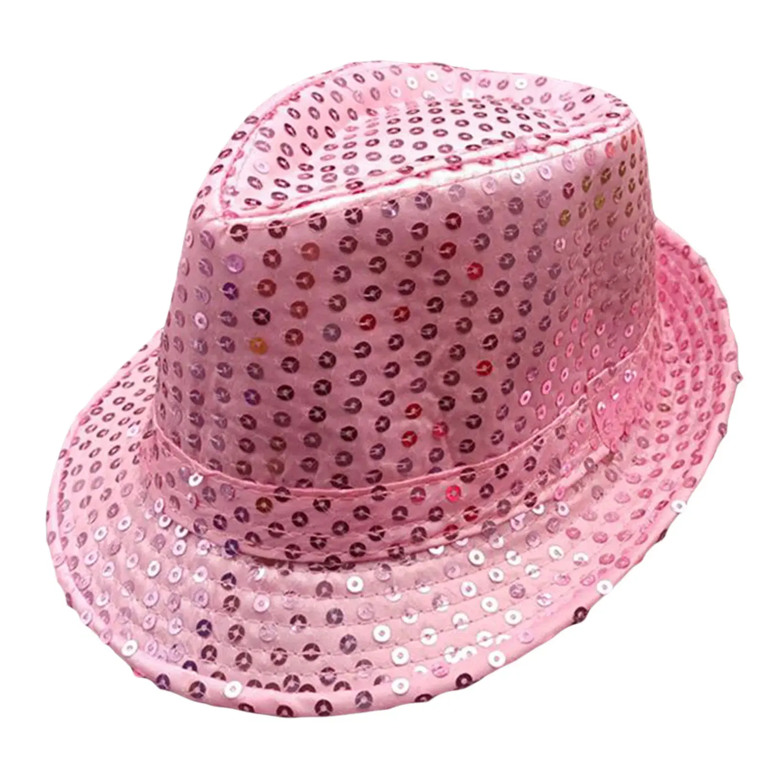 Color: Pink - 12 Colors Men's Women's Jazz Hat Sequins Retro Disco Funky Glitter Costume Unisex Novelty Christmas Party Prop Charming Hat