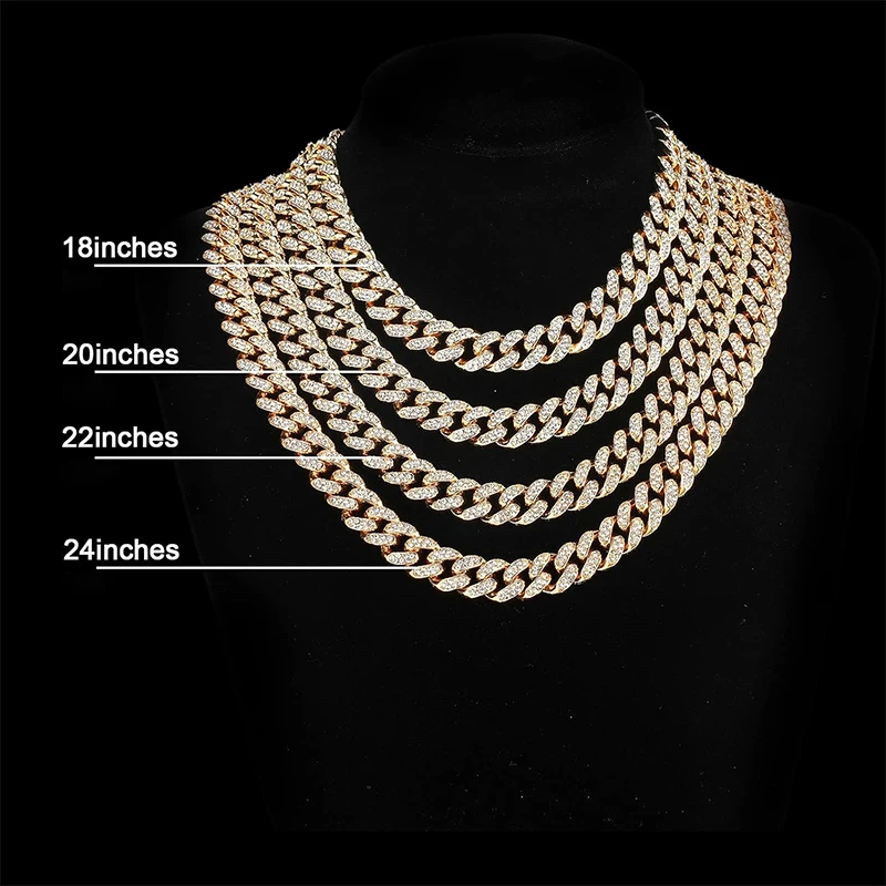 Metal Color: RED-BROWN, Length: 70cm - Men Women Hip hop Iced Out Bling Chain Necklace High quality 13mm width Miami Cuban Chain HipHop Necklaces Fashion Jewelry