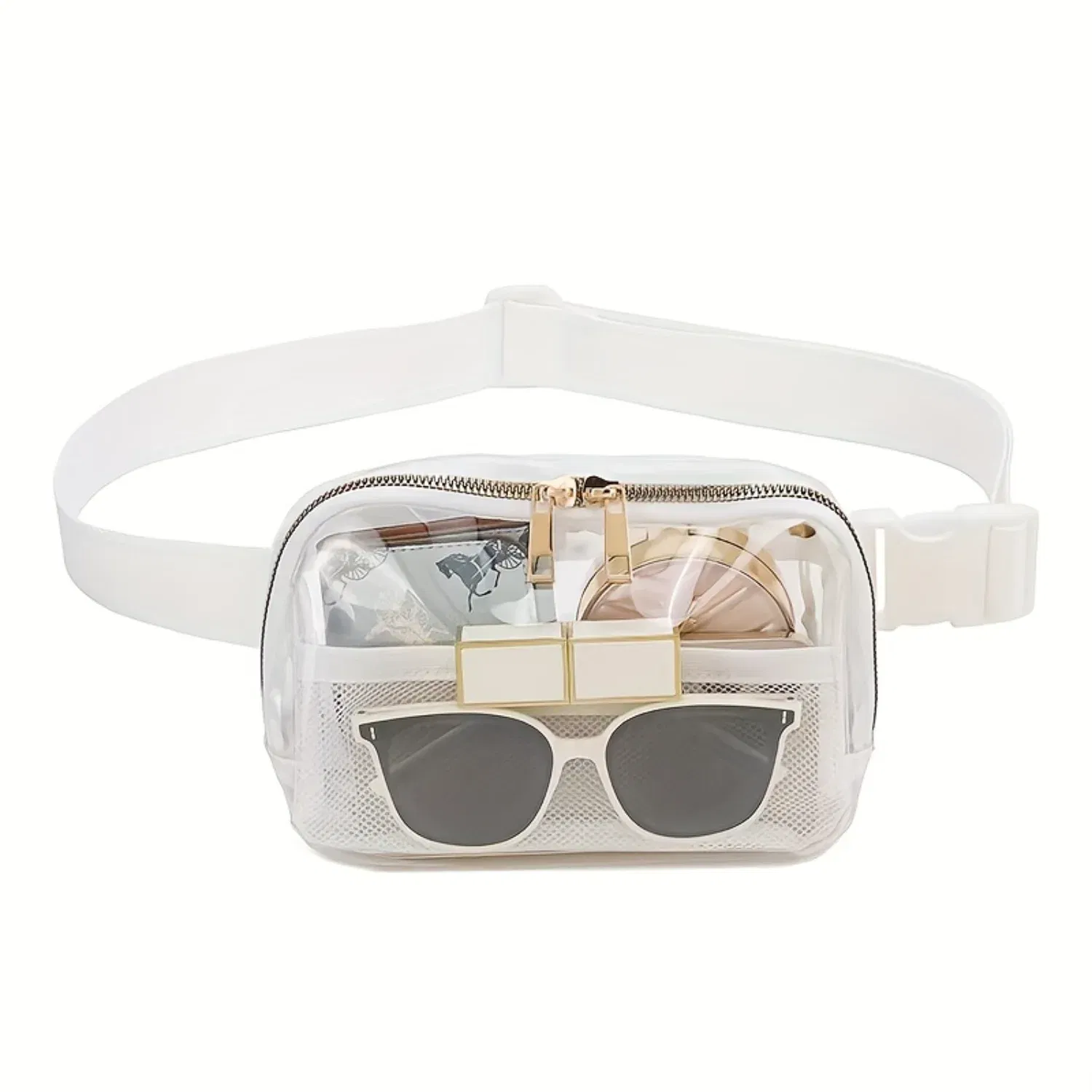 Color: WHITE, Ships From: CHINA - Transparent PVC Waist Pack - Fashion Zipper Fanny Pack for Sports Events, Concerts, Travel & Beach - Universal Fit, Solid Color,